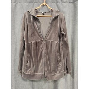 H&M Mama Maternity Velour Hoodie Womens Large Pewter Full Zip Hooded Jacket